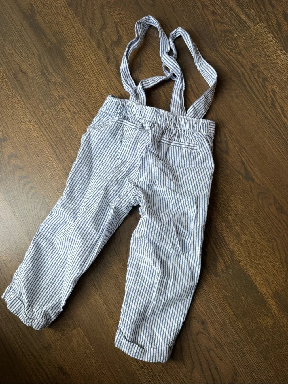 Janie and Jack Blue and White Striped Kids Suspender Pants